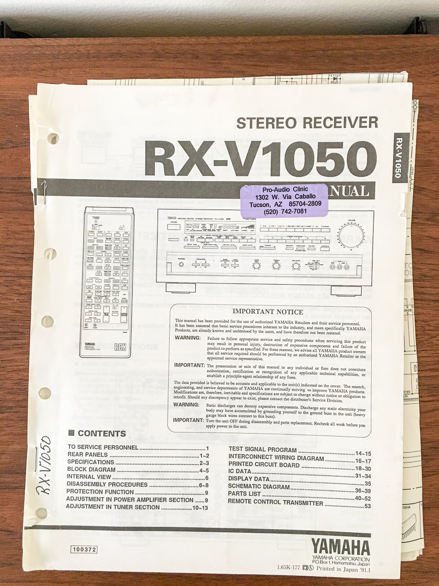 Yamaha RX-V1050 Receiver Service Manual *Original*