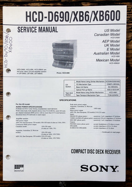 Sony HCD-D690 -XB6 -XB600 Stereo  Service Manual *Original*