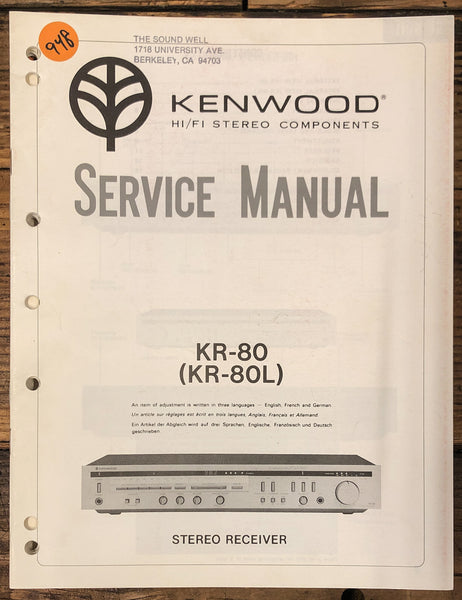 Kenwood KR-80 KR-80L Receiver  Service Manual *Original*