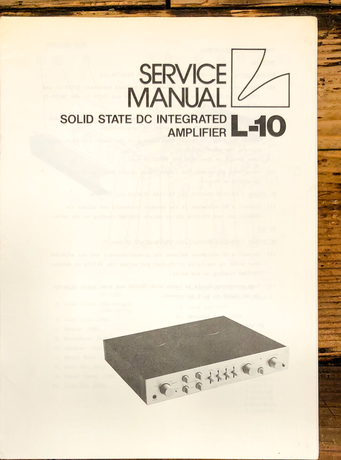 Luxman L-10 Amplifier Service Manual *Original*