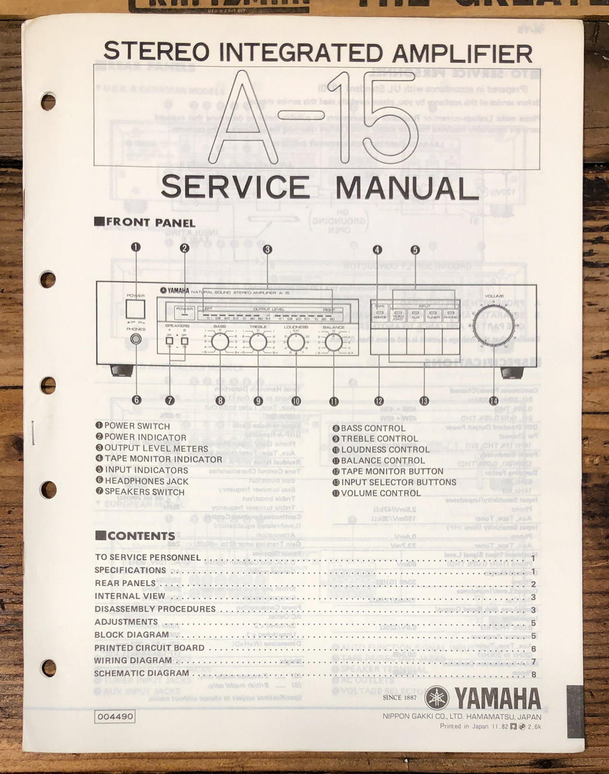 Yamaha A-15 Amplifier  Service Manual *Original*