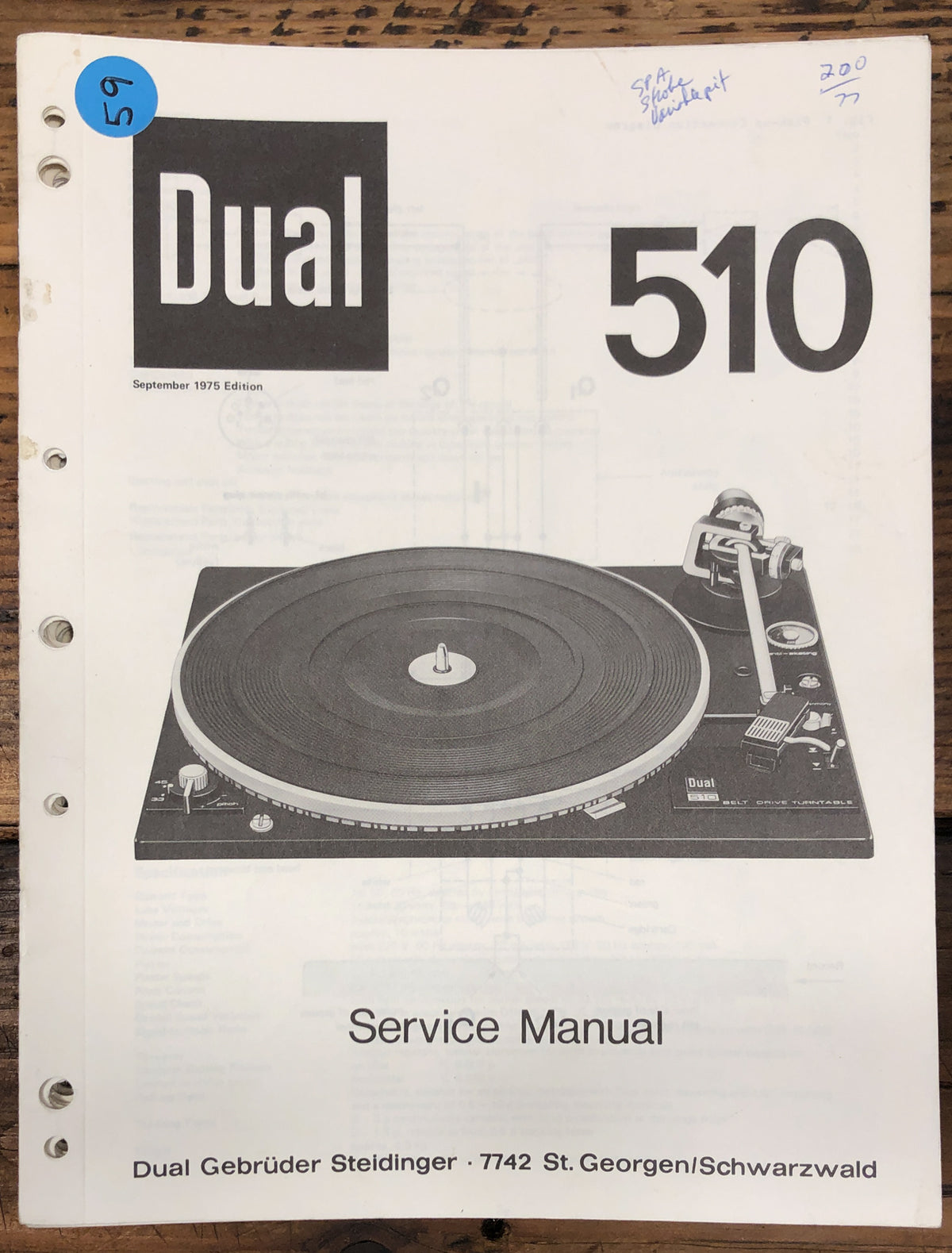 Dual Model 510 Record Player / Turntable Service Manual *Original*