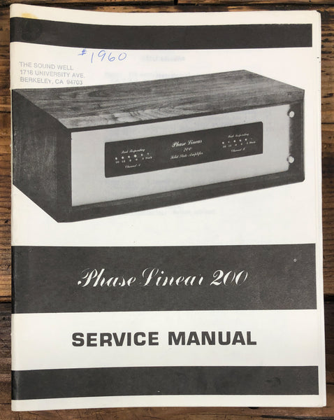 Phase Linear Model 200 Amplifier  Service Manual *Original*