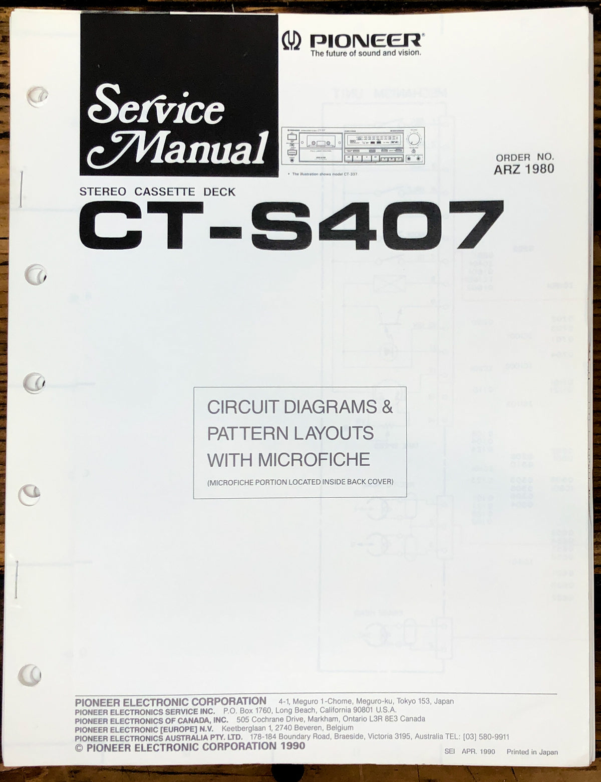 Pioneer CT-S407 Cassette Service Manual *Original*