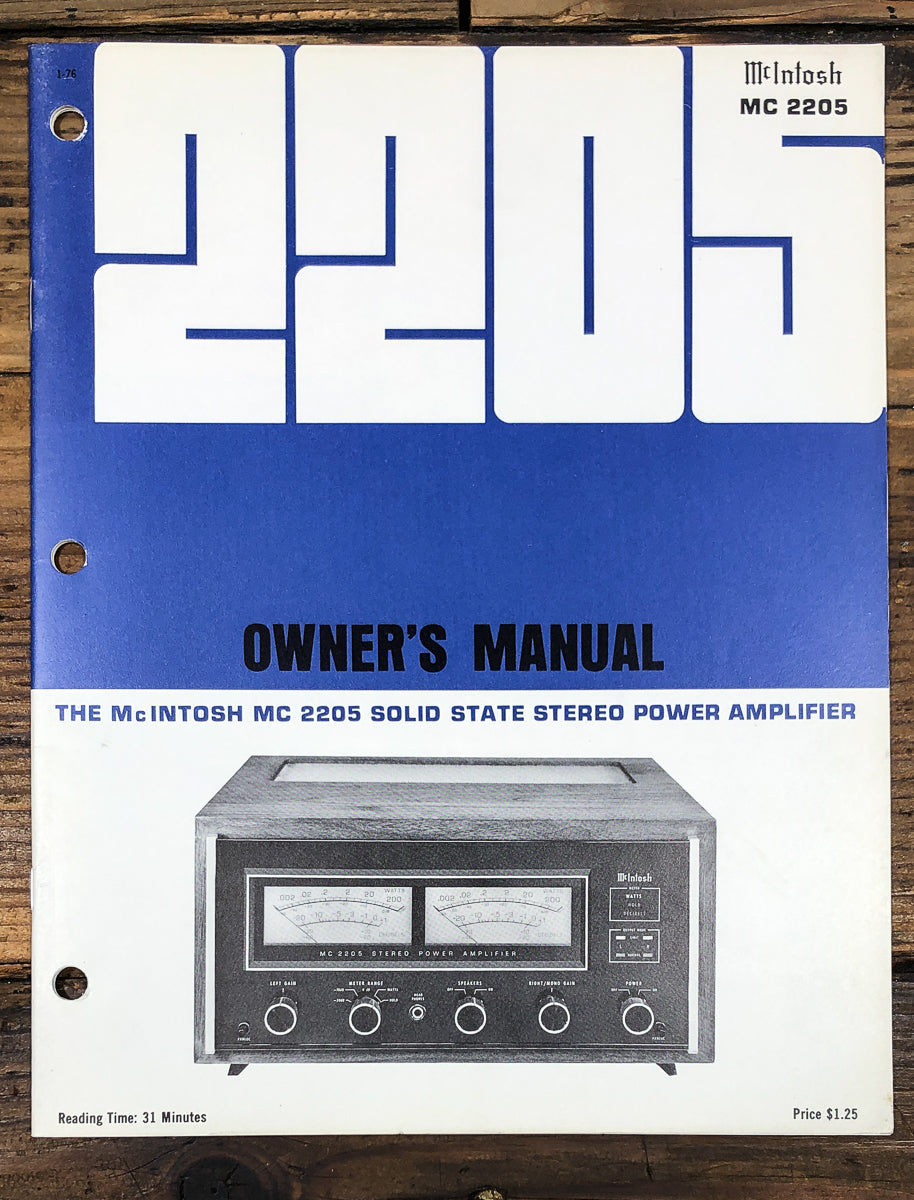 McIntosh MC 2205 MC-2205 Amplifier Owners / User Manual *Original*