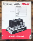 McIntosh MC-40 MC40 Amplifier Owners / User Manual *Original*