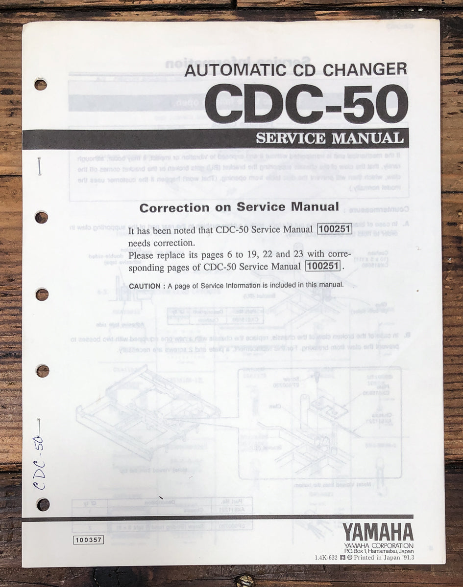 Yamaha CDC-50  Corrections Manual *Original*