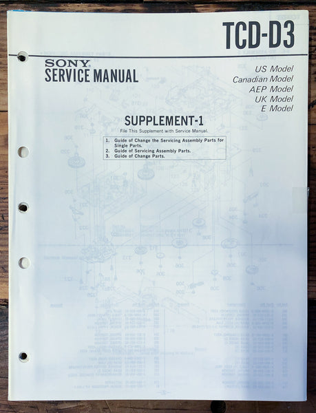 Sony TCD-D3 DAT Recorder Supp. Service Manual *Original*