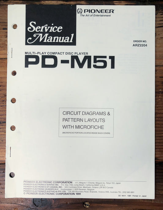 Pioneer PD-M51 CD Player Service Manual *Original*