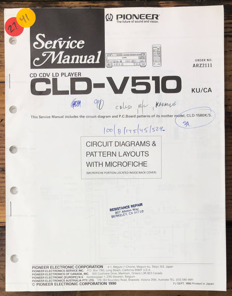 Pioneer CLD-V510 CD CDV LD Player  Service Manual *Original*