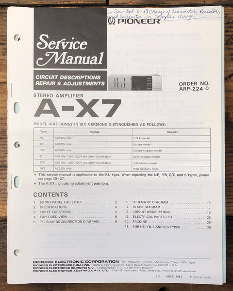 Pioneer A-X7 Amplifier  Service Manual *Original*