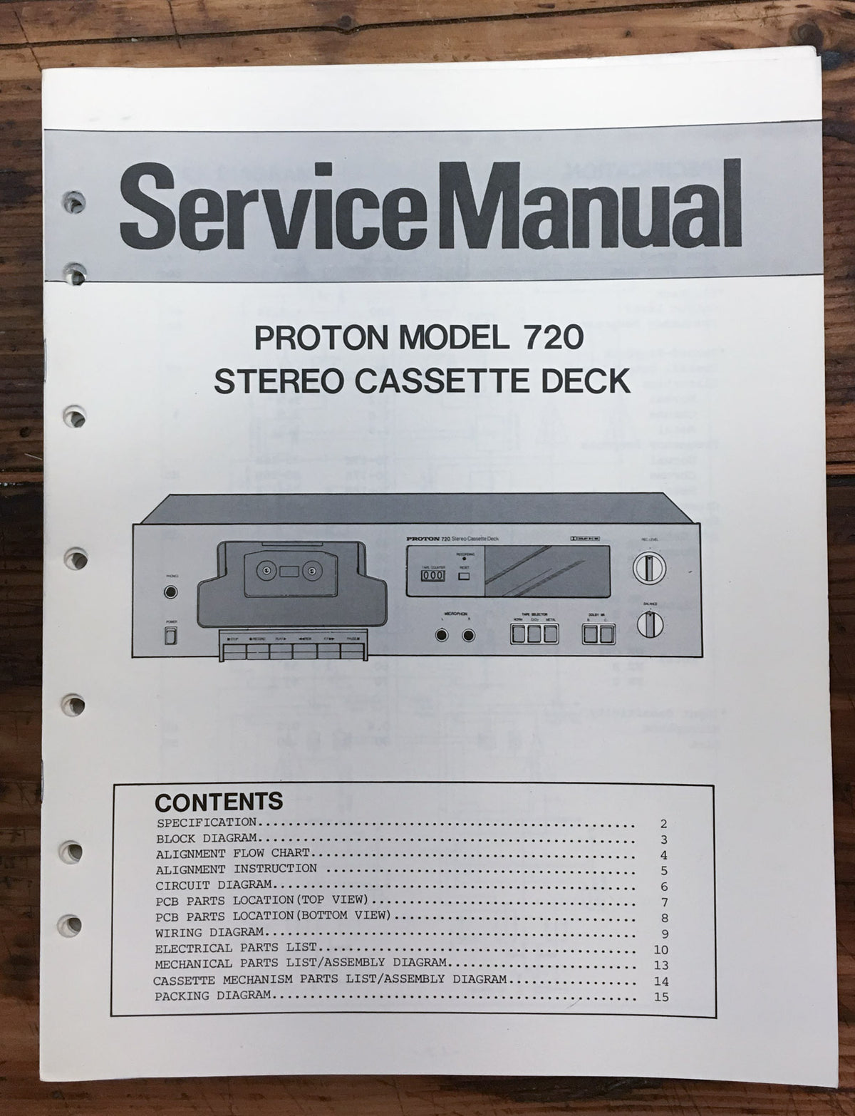Proton Model 720 Cassette  Service Manual *Original*