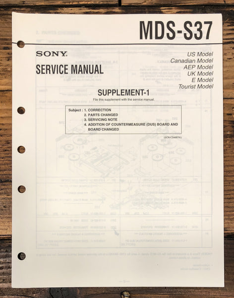 Sony MDS-S37 MD Player Supp.Service Manual *Original*