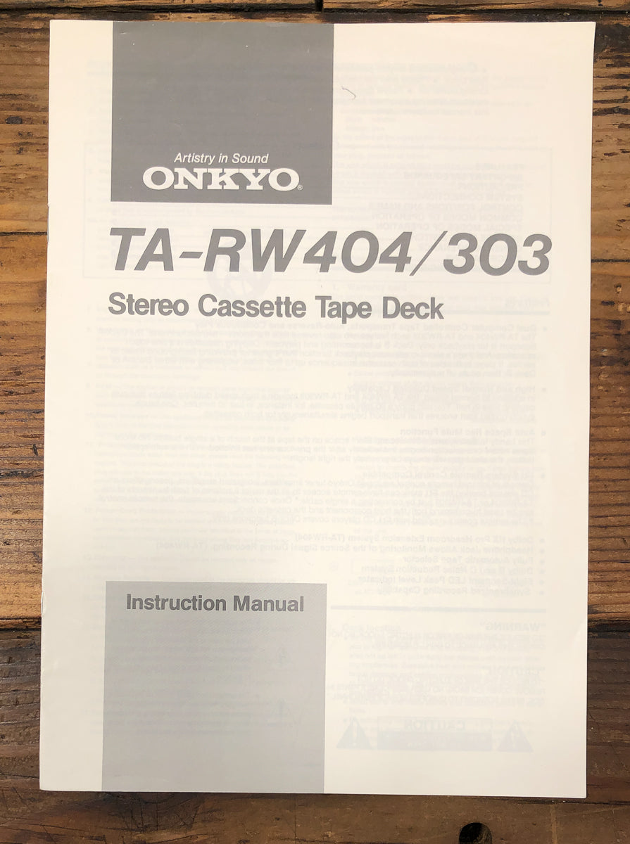 Onkyo TA-RW303 TA-RW404 Cassette Owners / User Manual *Original*