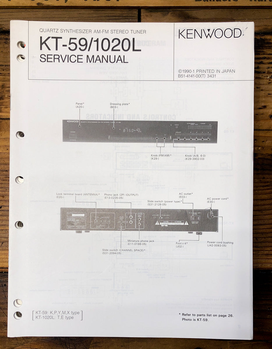 Kenwood KT-59 KT-1020L Tuner  Service Manual *Original*