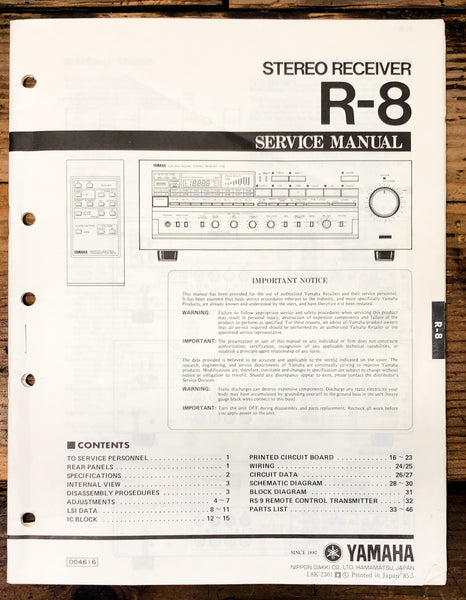 Yamaha R-8 Receiver  Service Manual *Original*