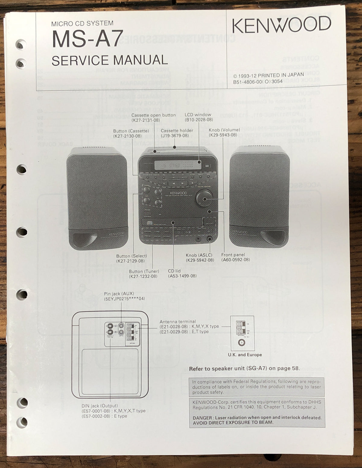 Kenwood MS-A7 Stereo  Service Manual *Original*
