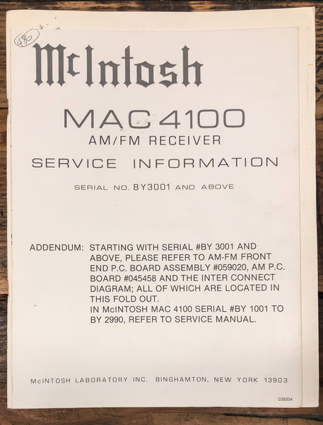 McIntosh MAC 4100 Receiver  Service Manual *Original* #1