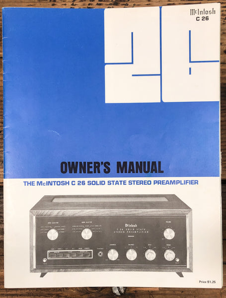 McIntosh C-26 C26 Preamplifier  Owner / User Manual *Original*