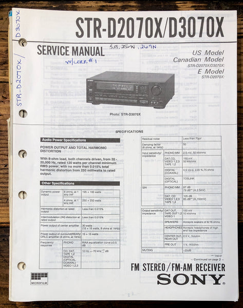 Sony STR-D2070X STR-D3070X Receiver  Service Manual *Original*