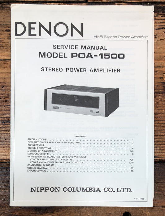 Denon POA-1500 Amplifier Service Manual *Original*
