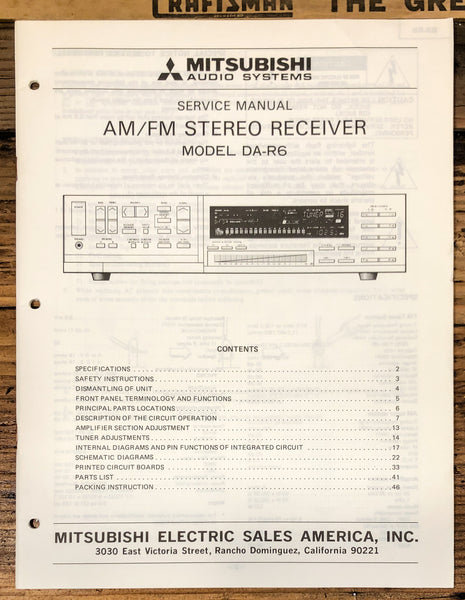 Mitsubishi DA-R6 Receiver  Service Manual *Original*