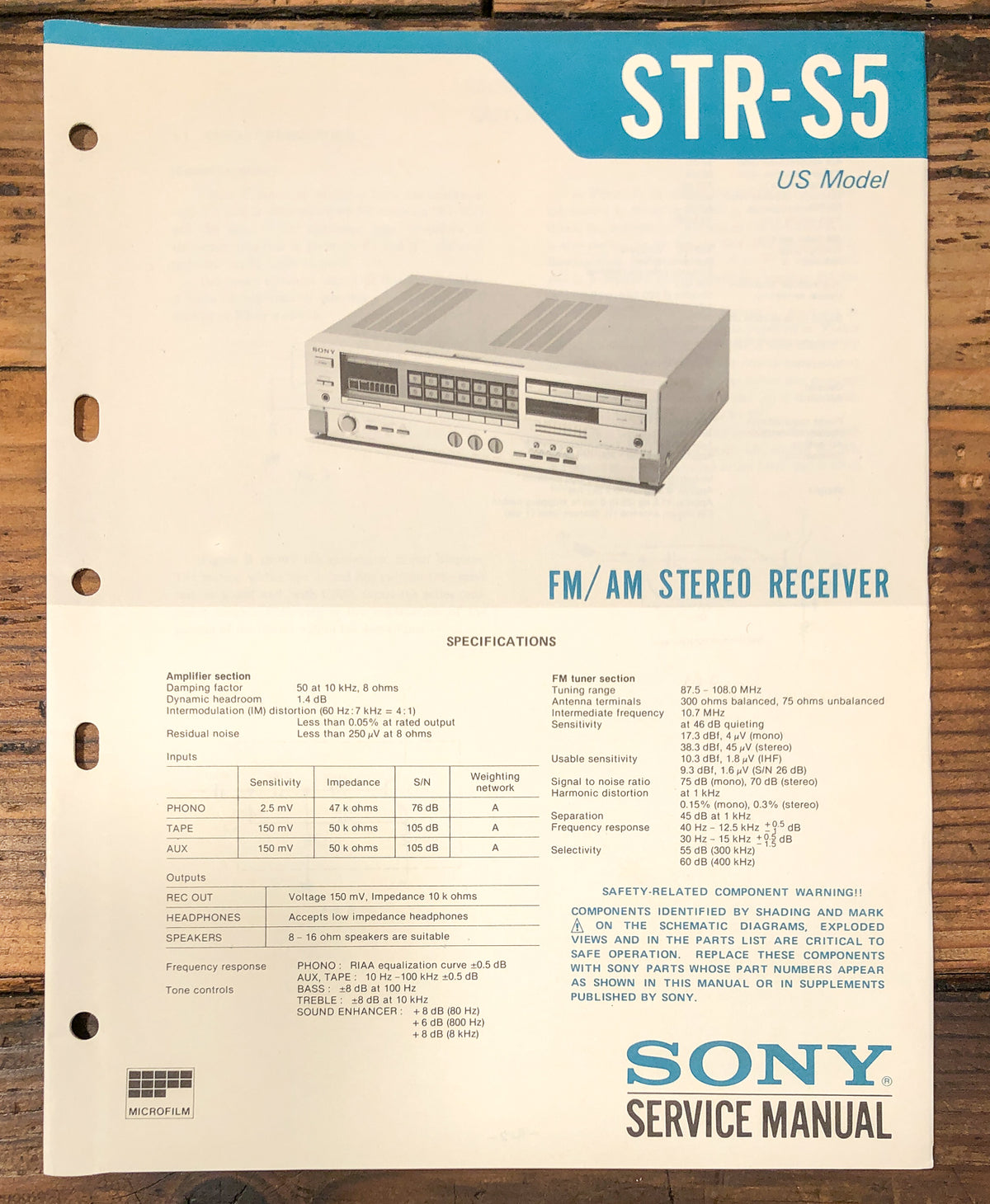 Sony STR-S5 Receiver Service Manual *Original*