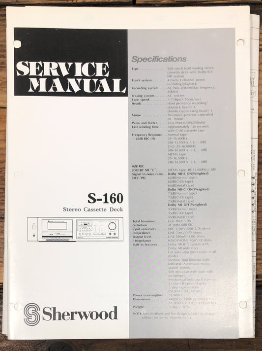 Sherwood S-160 Cassette  Service Manual *Original*