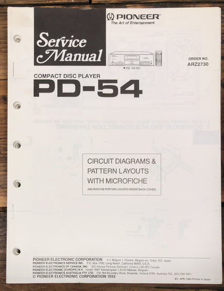 Pioneer PD-54 CD Player  Service Manual *Original*