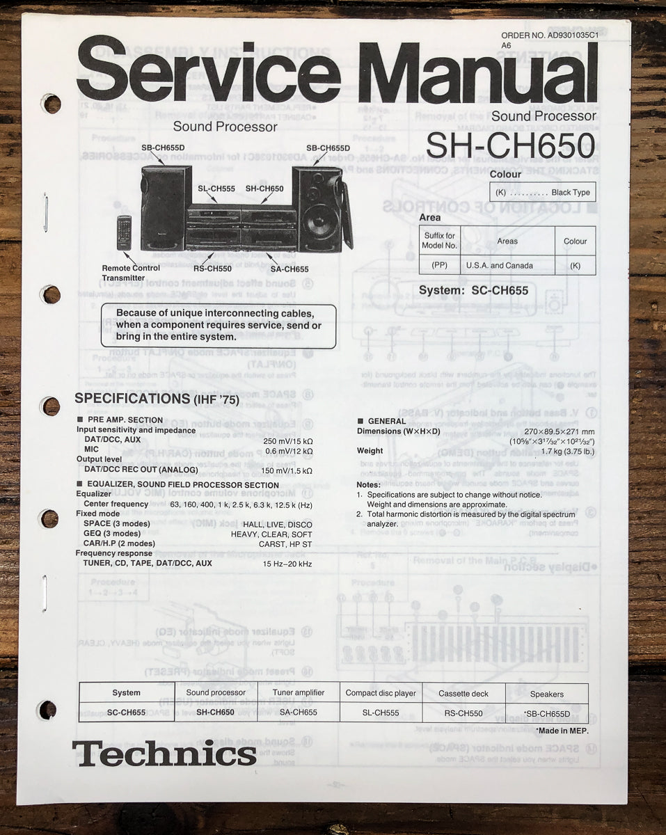 Technics SH-CH650 Sound Processor Service Manual *Original*