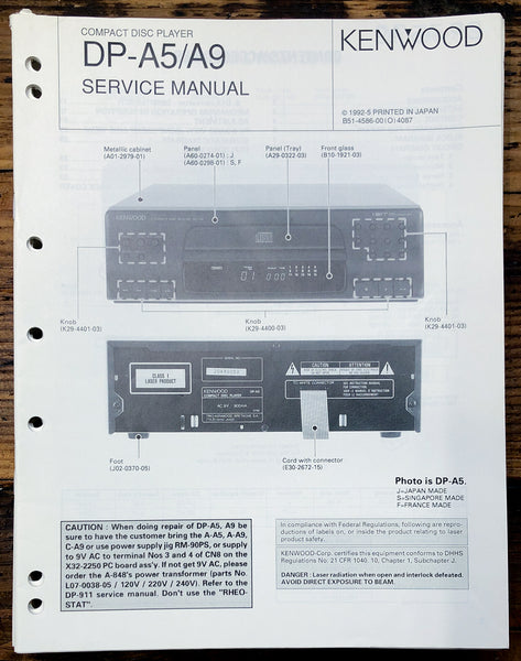 Kenwood DP-A5 DP-A9 CD Player  Service Manual *Original*