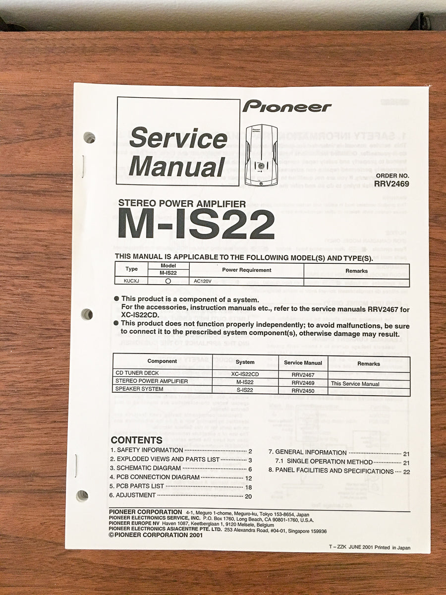 Pioneer M-IS22 Amplifier Service Manual *Original*