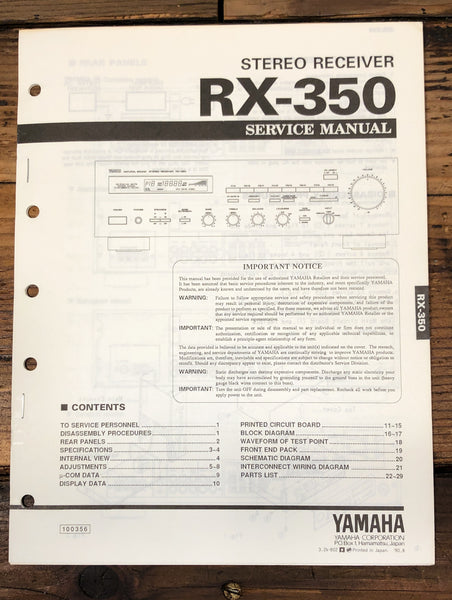 Yamaha RX-350 Receiver Service Manual *Original*