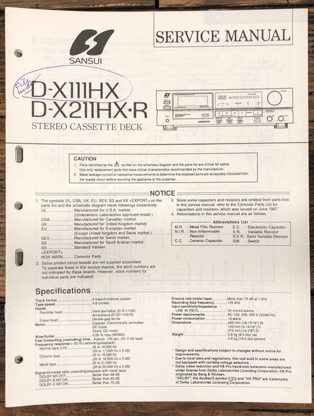 Sansui D-X111HX D-X211HX-R Cassette  Service Manual *Original*