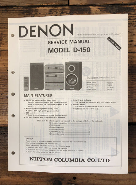 Denon D-150 Stereo  Service Manual *Original*