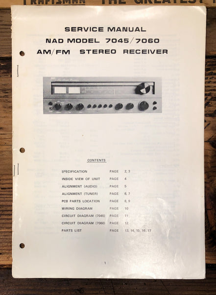 NAD Model 7045 7060 Receiver  Service Manual *Original*