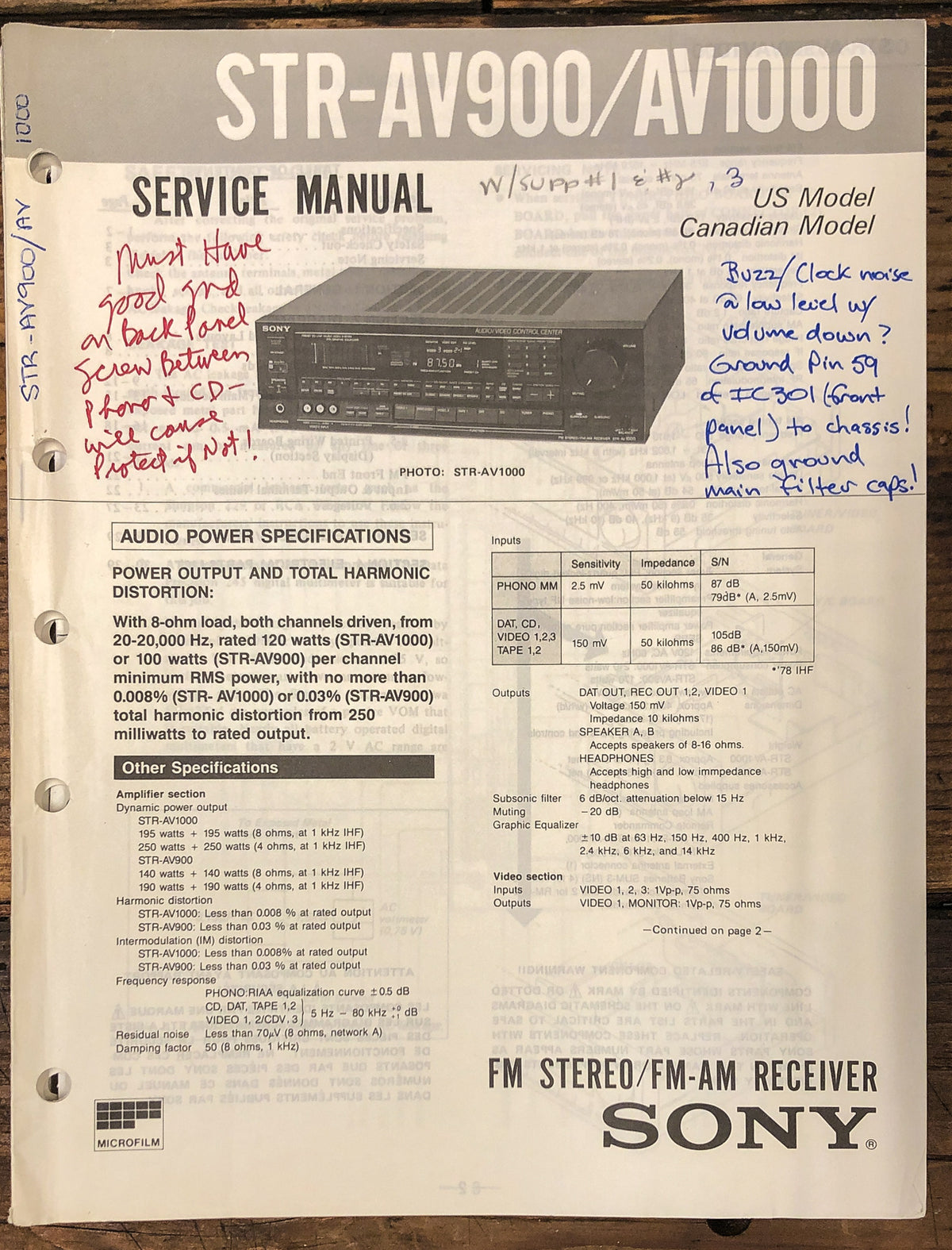 Sony STR-AV900 STR-AV1000 Receiver  Service Manual *Original*