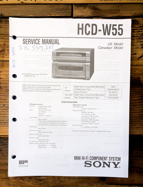 Sony HCD-W55 Stereo  Service Manual *Original*