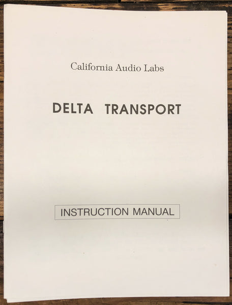 California Audio Labs Delta Transport CD  Owner / User Manual *Original*