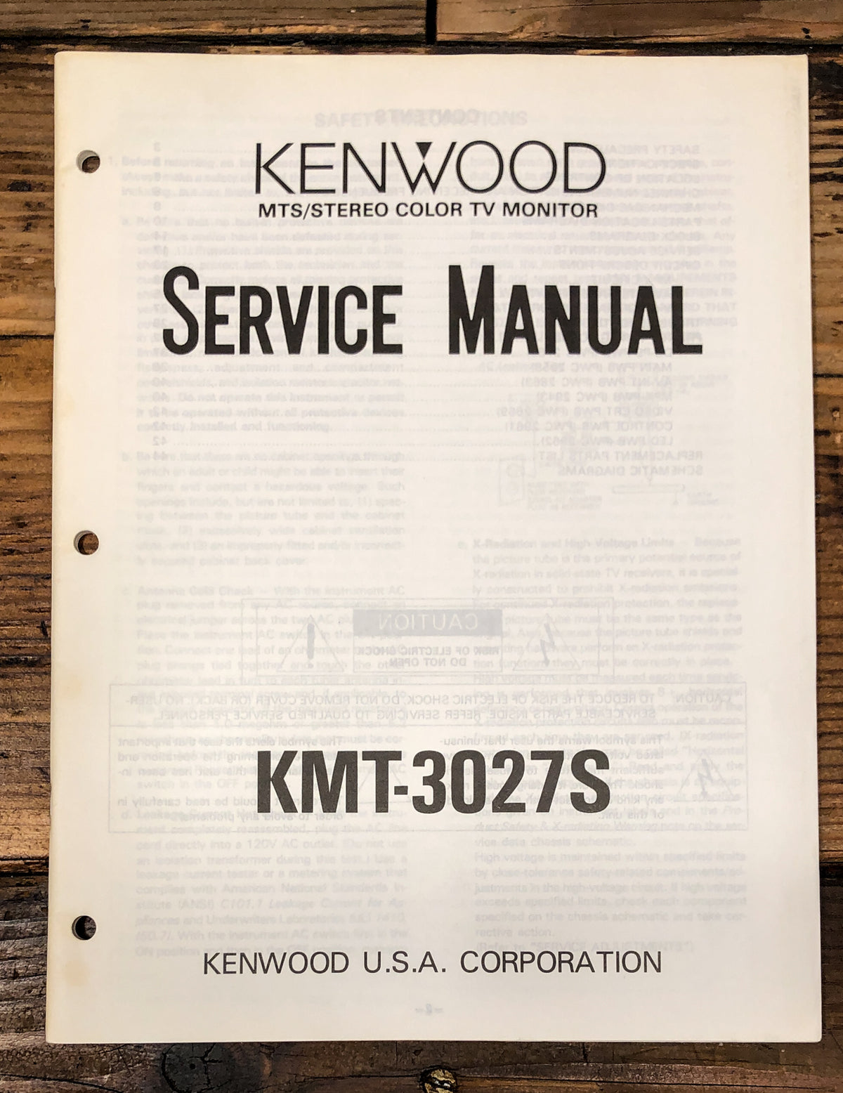 Kenwood KMT-3027S Monitor Service Manual *Original*