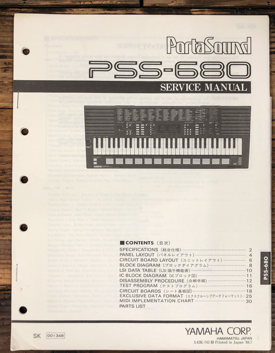 Yamaha PSS-680 PortaSound Keyboard Service Manual *Original*