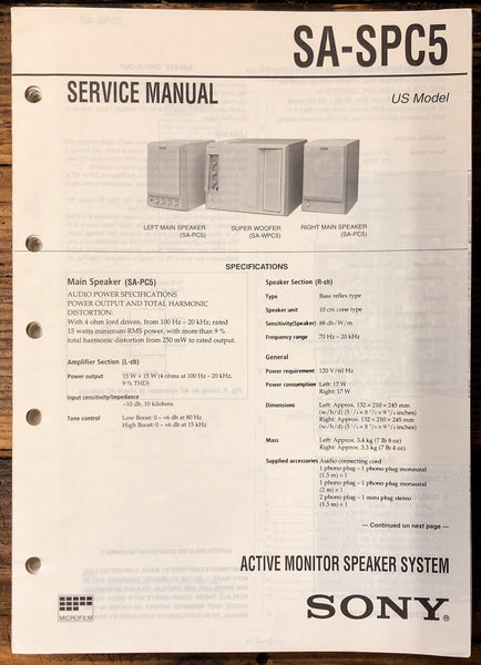 Sony SA-SPC5 Speaker  Service Manual *Original*