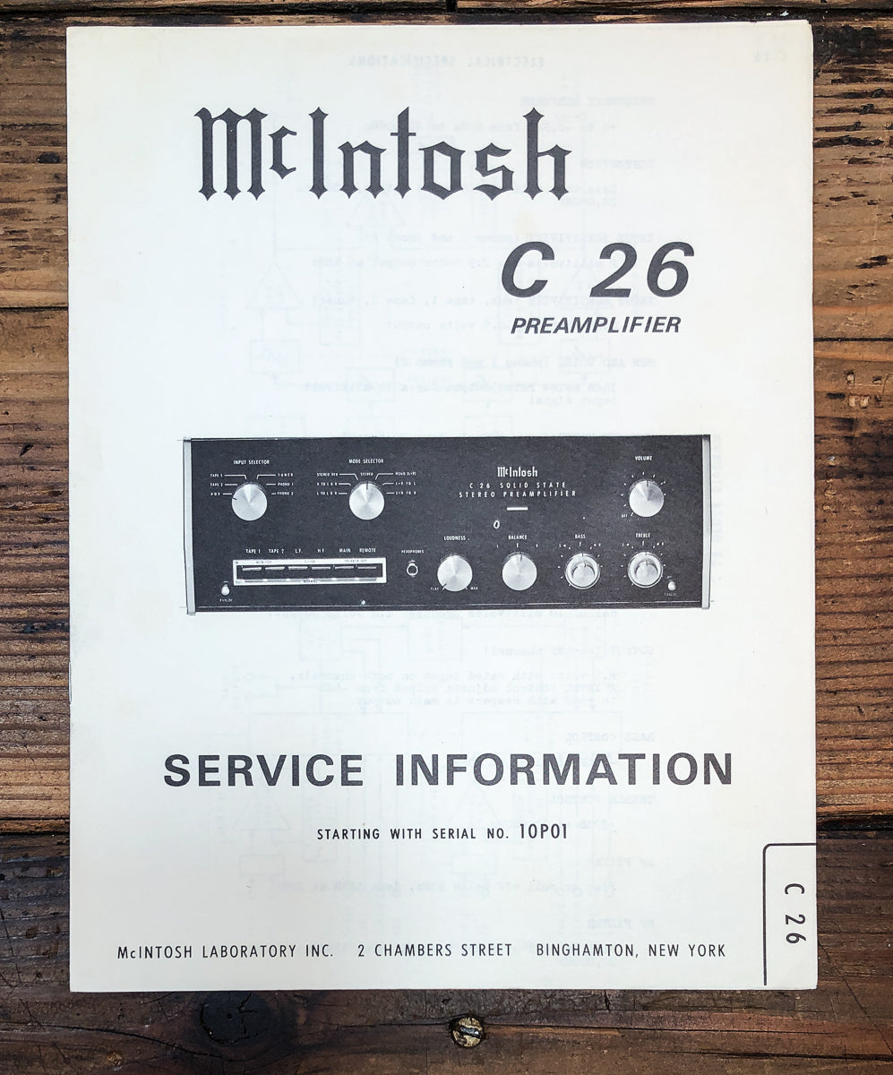 McIntosh C-26 C-26 Preamp / Preamplifier Service Manual *Original*