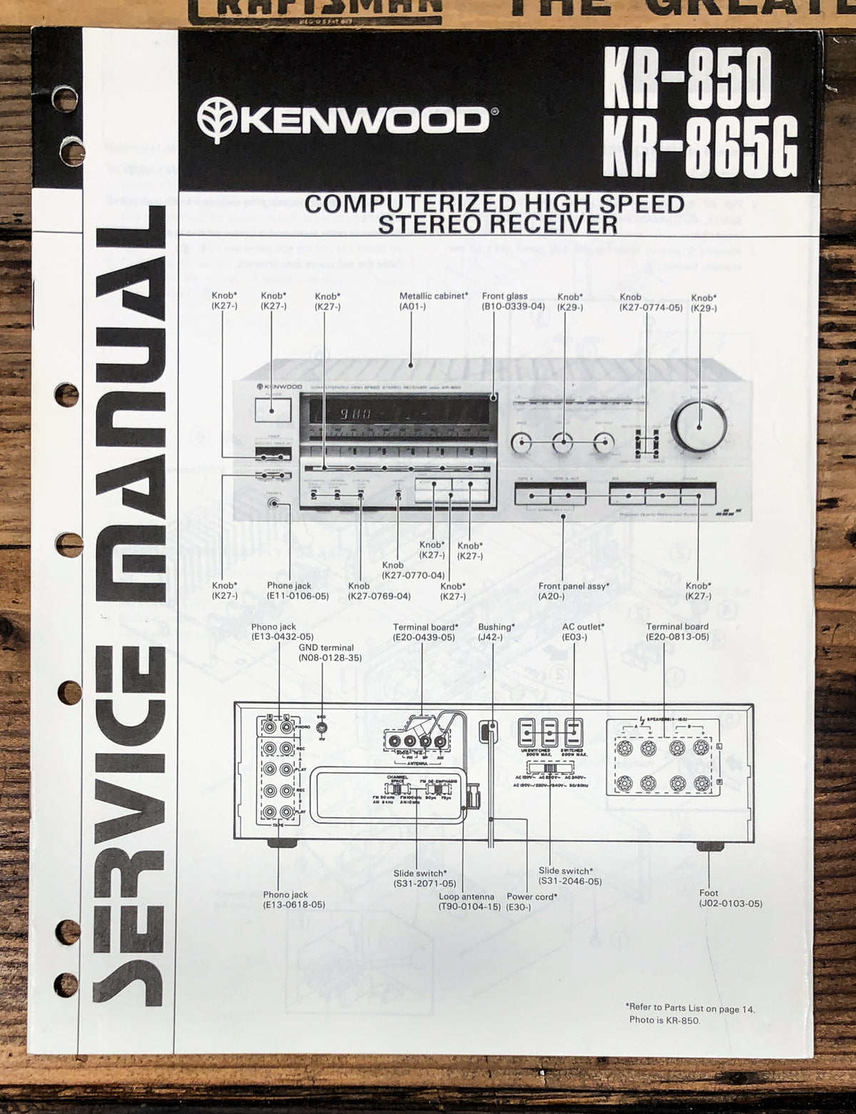 Kenwood KR-850 KR-865G Receiver  Service Manual *Original*