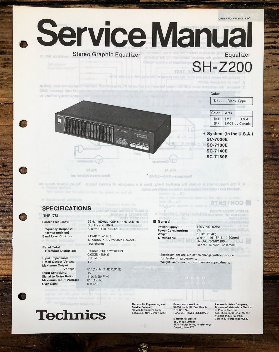 Technics SH-Z200 Equalizer Service Manual *Original*
