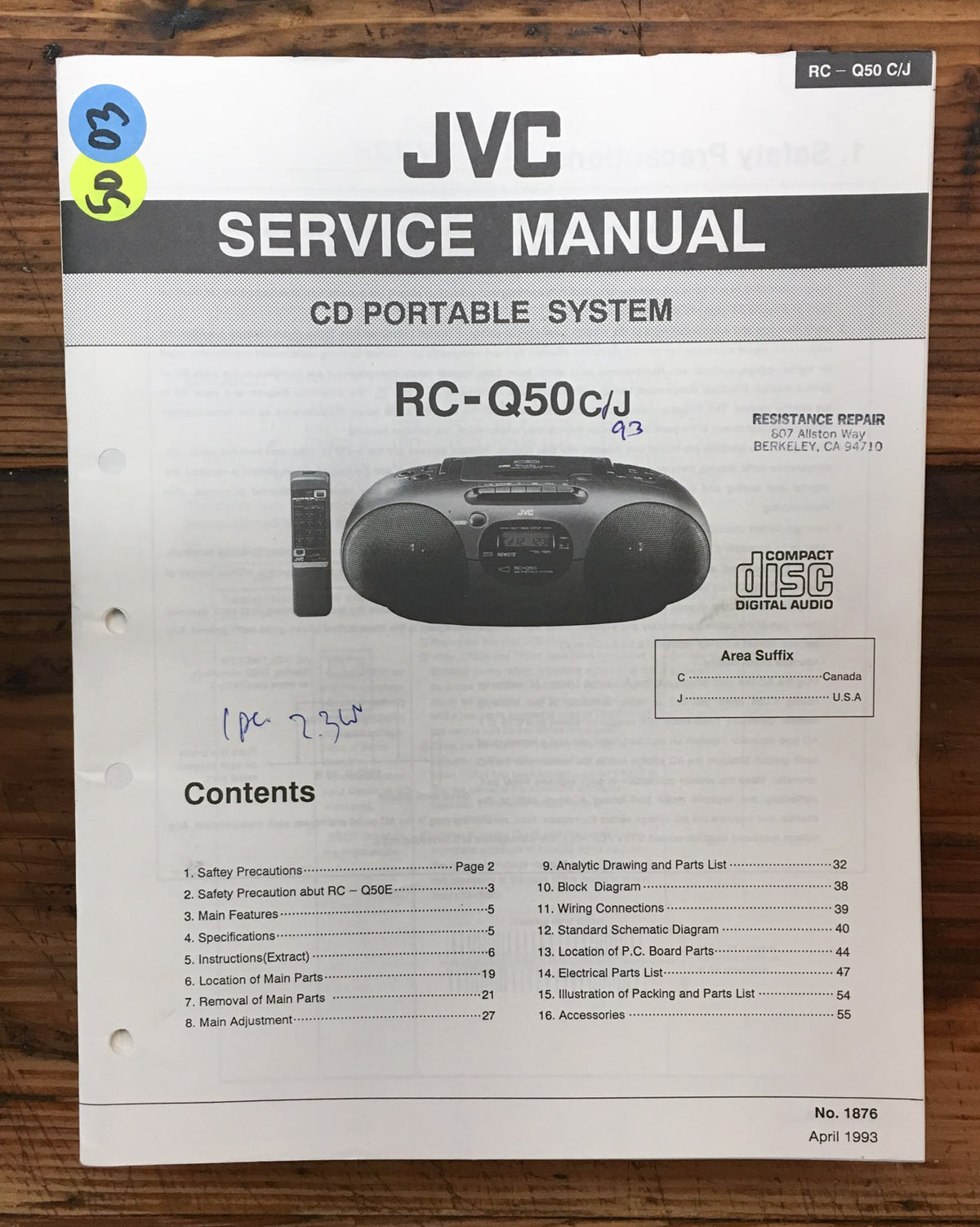 JVC RC-Q50 Stereo  Service Manual *Original*