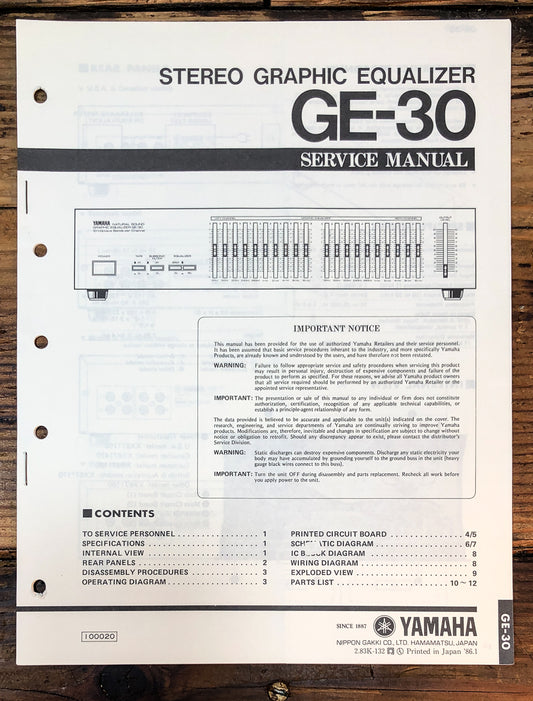 Yamaha GE-30 Equalizer Service Manual *Original*
