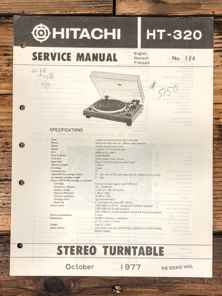 Hitachi HT-320 Record Player / Turntable  Service Manual *Original*