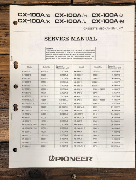 Pioneer CX-100A Cassette Mechanism  Service Manual *Original*