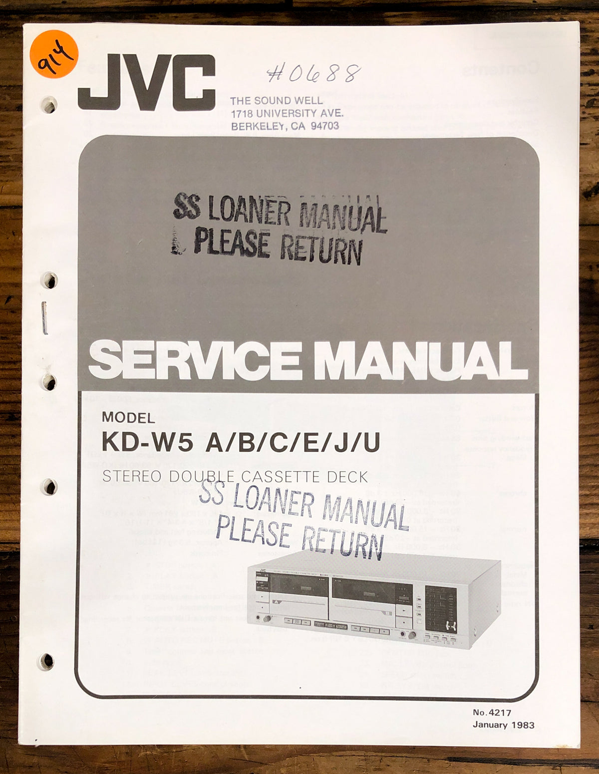 JVC KD-W5 Cassette  Service Manual *Original*